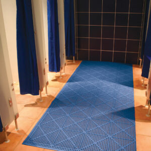 Blue mat in a communal shower floor or changing room