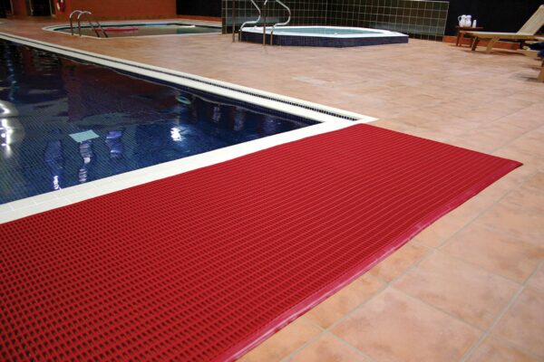 Red Leisure Mat beside swimming pool