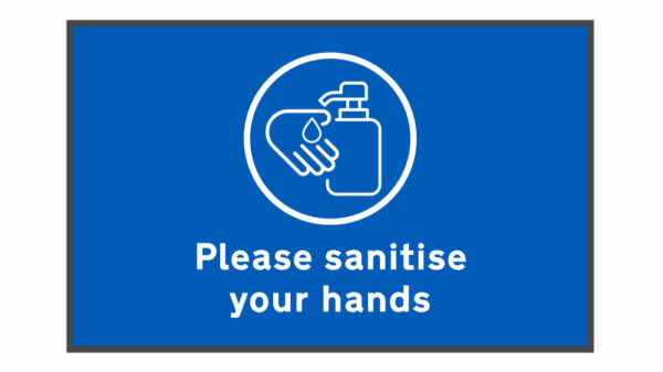Please sanitise your hands mat on white background